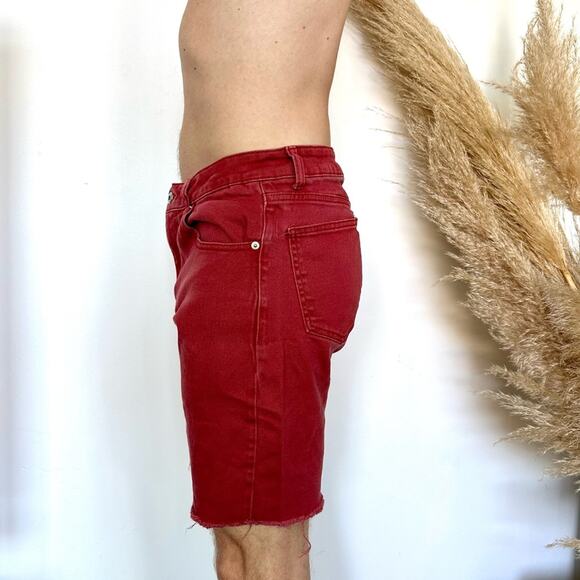 MENS F21 FOREVER 21 Red Denim Jean 8" Inseam Raw Hem Casual Shorts Jeans 32 - Picture 6 of 12